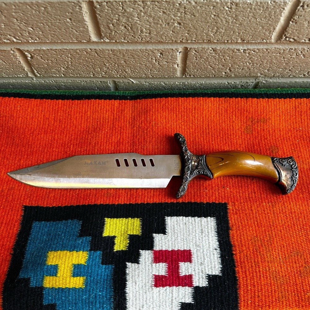 Vintage Maxam Stainless Steel Fighting Dagger Knife Stag Horn Handle
